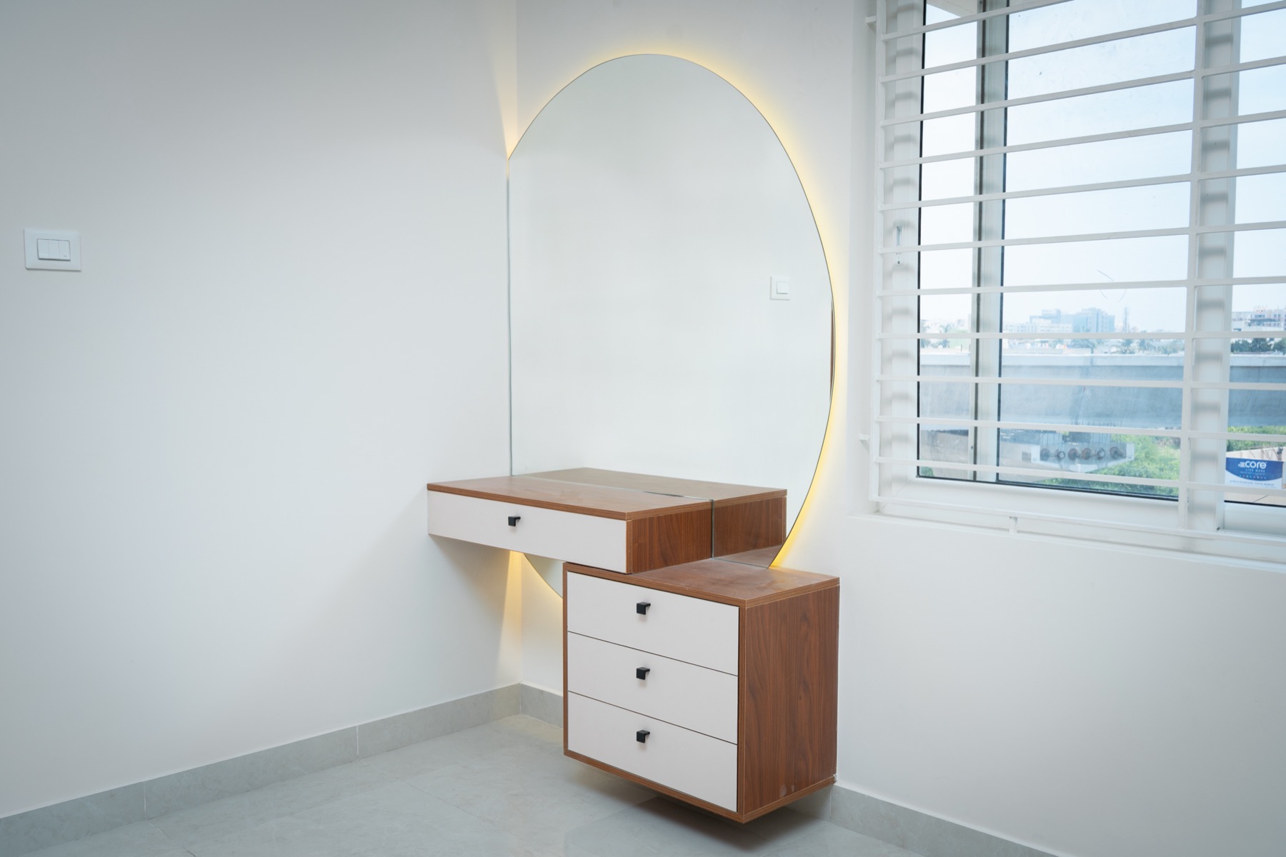 Dressing Unit with Oval Backlit Mirror